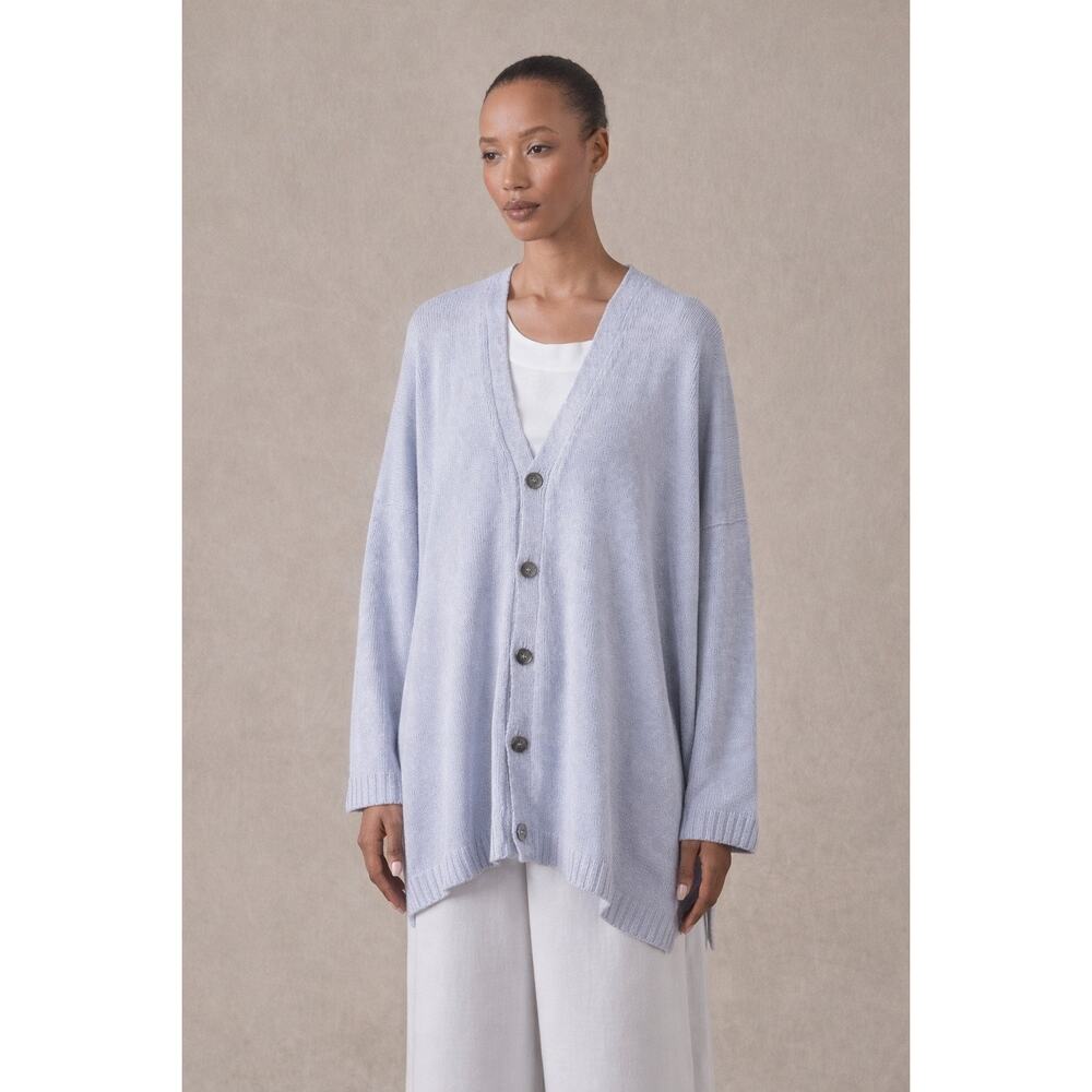 Eskandar Linen Melange One Size Oversized Cardigan Sweater Grey Purple Knit